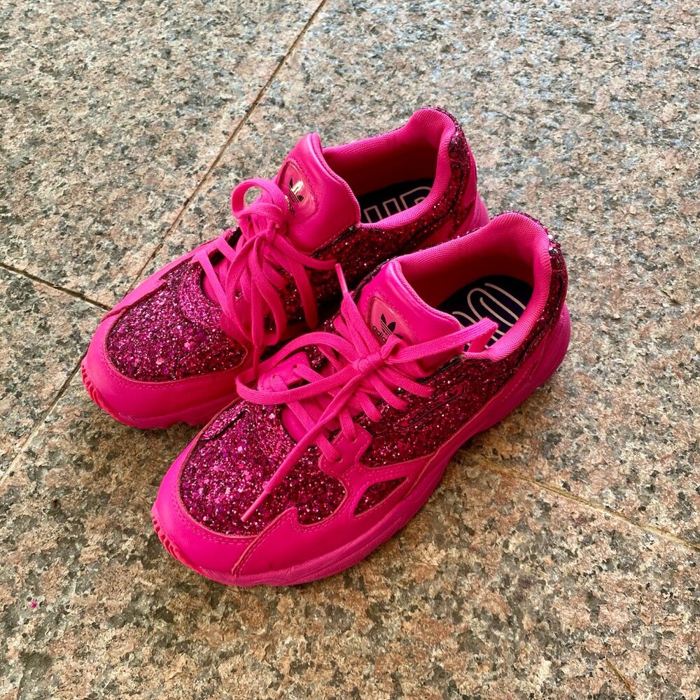 Adidas Women's Premium Pink Glitter Falcon Sneakers